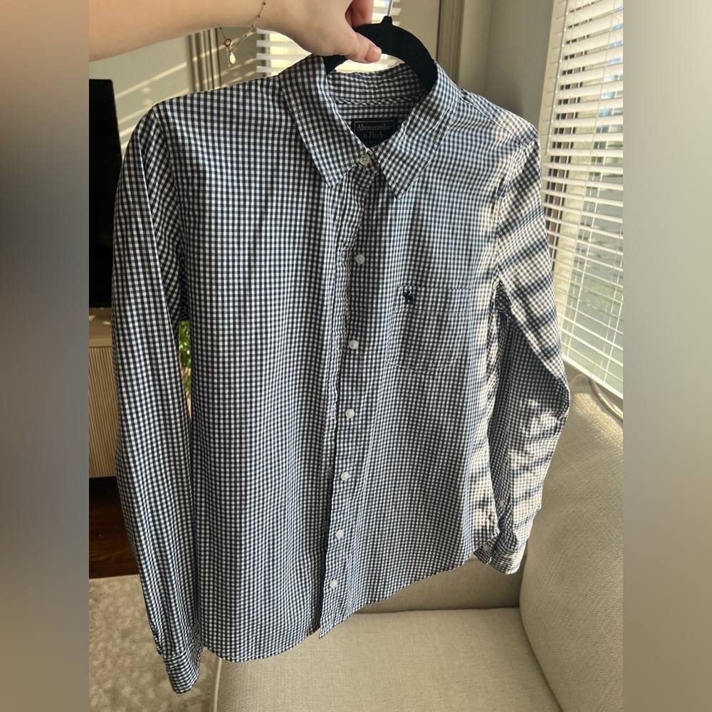 Abercrombie & Fitch Navy and White Checkered Women's Shirt
